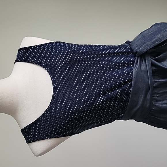The Limited Womens Denim Skirt Dress, Navy Polka Dot, In-seam Pockets, Size M - Picture 2 of 7